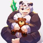  2017 bamboo bear belly bhtoss blush fur hi_res humanoid_hands male mammal onesie overweight overweight_male panda plushie polar_bear sitting solo white_fur 