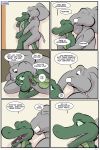  2018 after_sex alligator angie_(study_partners) anthro areola breasts comic crocodilian duo elephant english_text eyes_closed fangs female green_eyes looking_back male male/female mammal nipples nude open_mouth ragdoll_(study_partners) reptile scalie speech_bubble study_partners teeth text thunderouserections trunk tusks young 