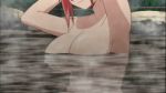  1girl animated animated_gif asakura_kazumi bounce bouncing_breasts breasts large_breasts mahou_sensei_negima! onsen red_hair solo water 