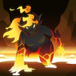  breasts deity dragon featureless_breasts female fire glowing horn lava lineless no_pupils potoobrigham rock voluptuous 