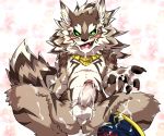  2018 4_fingers anthro balls blush canine claws cum cum_on_hand cum_on_penis fangs fur green_eyes kumak71395 male mammal mostly_nude open_mouth penis seth_(tas) solo tokyo_afterschool_summoners tongue 