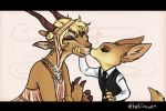  &lt;3 3:2 antelope anthro blonde_hair business_suit canine cigar clothing disney dress duo eyes_closed female fennec finnick flapper fox gazelle gazelle_(zootopia) hair holding_object inner_ear_fluff interspecies jewelry kissing male mammal necklace simple_background suit yelnatsdraws zootopia 