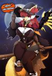  2017 anna_firecraft anthro anthrofied armwear belt big_breasts biped blue_eyes breasts broom bustier canine cape chest_tuft cleavage clothed clothing delphox digital_drawing_(artwork) digital_media_(artwork) elbow_gloves english_text eyelashes fan_character female floating footwear front_view full_moon fur furgonomics gloves hair halloween hat holding_object holiday_message holidays inner_ear_fluff legwear lighting long_tail looking_at_viewer magic_user mammal metaljaw75 moon multicolored_fur nintendo open_mouth open_smile outline pink_tongue pok&eacute;mon pok&eacute;mon_(species) pok&eacute;morph raised_arm red_fur red_hair red_nose shadow sharp_teeth shoes shorts sitting sky small_waist smile snout solo star starry_sky teeth text thigh_highs tongue tuft video_games voluptuous white_fur wide_hips witch witch_hat yellow_fur yellow_tail 