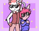  2018 5:4 clothed clothing digital_media_(artwork) duo eeveelution eyewear fan_character fur hair lagomorph male mammal nintendo pok&eacute;mon pok&eacute;mon_(species) pokefound rabbit ribbons simple_background sunglasses sylveon video_games young 