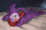  2018 butt dacad digimon green_eyes impmon looking_at_viewer lying male solo 