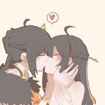  ahoge ara_han black_hair blush elsword hair_ornament hairpin heart hua_ge_pi kiss long_hair multiple_girls sakra_devanam_(elsword) yama_raja_(elsword) yuri 