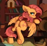  2018 absurd_res blush butt cutie_mark dock equine female feral fluttershy_(mlp) friendship_is_magic fur hair hi_res hooves inside long_hair looking_at_viewer mammal my_little_pony pegasus pussy ritter solo underhoof wings 