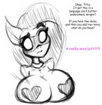  2018 anthro anthrofied big_breasts breasts equine female fluttershy_(mlp) friendship_is_magic horse jrvanesbroek mammal mask monochrome my_little_pony pasties pony raised_eyebrow sketch solo titty_vixen titty_vixen_(character) 