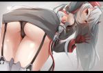  antenna_hair arm_up armpit_cutout ass ass_focus azur_lane bangs bent_over black_panties blush breasts commentary_request double-breasted eyebrows eyebrows_visible_through_hair from_behind garter_straps groin hair_between_eyes hand_up hayami_yoichi headgear iron_cross large_breasts letterboxed licking_lips long_hair looking_at_viewer mole mole_on_breast multicolored_hair panties prinz_eugen_(azur_lane) red_hair silver_hair smile solo streaked_hair thighhighs thighs tongue tongue_out two_side_up underwear very_long_hair 
