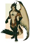  anthro biceps black_scales brown_scales claws dragon horn male muscular muscular_male nude pecs scales simple_background solo standing tan_scales whiskeysomething wings 