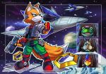  amphibian anthro arwing avian bird black_nose boots brown_fur canine clothing dipstick_tail falco_lombardi fingerless_gloves footwear fox fox_mccloud frog fur gloves group gun handgun jacket knightofgames lagomorph male mammal multicolored_tail nintendo peppy_hare planet rabbit ranged_weapon scarf slippy_toad space star_fox video_games weapon white_fur 