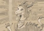  book box claws clothing dragon ear_piercing female feral flamespitter horn jewelry necklace piercing scalie 