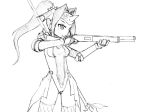  1girl armor camel_(dansen) female gun monochrome original ponytail ryuhime_(camel) serious solo weapon 