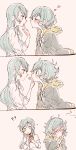  ?? bang_dream! blue_hair blush braid chips closed_eyes comic covering_face finger_kiss food green_eyes heart hikawa_hina hikawa_sayo hood hoodie incest itomugi-kun long_hair multiple_girls potato_chips short_hair siblings silent_comic sisters twincest twins yuri 