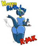  2017 4_fingers anthro big_breasts big_butt big_eyes birthday birthday_cake birthday_hat black_sclera breasts butt cake claws clothed clothing devicetamer dragon fan_character female food garchomp ginger_(r-mk) hi_res huge_breasts legwear looking_back nintendo non-mammal_breasts paper_airplane partially_clothed pok&eacute;mon pok&eacute;mon_(species) pok&eacute;morph raised_tail rear_view scalie side_boob solo thick_tail thick_thighs thigh_highs underwear video_games voluptuous wide_eyed wide_hips yellow_eyes 