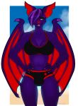  anthro bat breasts dickgirl exercise_clothing hair hair_over_eye hands_on_hips intersex mammal porin smile solo thigh_gap wide_hips wings 