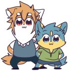  2018 :3 age_difference ambiguous_gender anthro big_eyes biped black_nose blue_eyes blue_fur brown_fur brown_hair canine chibi child clothed clothing cub dipstick_ears dog duo footwear fox fully_clothed fur hair hands_behind_back head_tuft hoodie looking_at_viewer male mammal multicolored_fur older_male pants pink_eyes pop_team_epic saku1saya seiya_(saku1saya) shirt shoes shorts simple_background standing sweatervest tan_fur two_tone_fur white_background white_fur young younger_male 