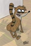  3_toes 4_fingers brown_fur butt butt_pose cartoon_network fur mammal mooning mordecai_(regular_show) open_mouth open_smile procyonid raccoon regular_show rigby_(regular_show) shadow smile striped_tail stripes teeth toes wiggle_otter 