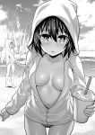  :o animal_hood bangs barefoot beach bikini bikini_bottom bikini_under_clothes breasts cat_hood cleavage cloud collarbone cowboy_shot cup disposable_cup drawstring drinking_glass drinking_straw fate/grand_order fate_(series) fish greyscale hair_between_eyes head_wings highres hildr_(fate/grand_order) holding holding_cup holding_weapon hood hood_up hooded_jacket jacket jumping lance lens_flare long_sleeves looking_at_viewer monochrome multiple_girls navel ocean one-piece_swimsuit ono_misao open_mouth ortlinde_(fate/grand_order) outstretched_hand partially_unzipped polearm short_hair sky solo_focus splashing standing swimsuit thrud_(fate/grand_order) valkyrie_(fate/grand_order) water weapon 