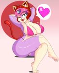  &lt;3 3_toes absurd_res anthro armor barefoot big_breasts bikini blue_eyes breasts cat clothing eyelashes fangs feline female helmet hi_res looking_at_viewer mammal one_eye_closed pictographics polly_esther rakugakidcrayon samurai_pizza_cats sitting smile solo swimsuit toes wink 
