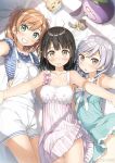  amatsuki_mashiro cleavage dress hanasaka_yui kantoku nanahashi_minori one_room overalls skirt_lift watermark 