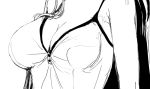  bare_arms bare_shoulders breasts cleavage close-up commentary_request copyright_request greyscale head_out_of_frame long_hair mokufuu monochrome simple_background solo white_background 