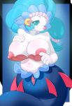 2018 anthro areola big_breasts blue_eyes blue_hair breasts crescent_moon fan_character female hair holding_breast huge_breasts jewelry juzztie looking_at_viewer luna_(roflfox) moon navel nintendo nipples nude one_eye_closed pok&eacute;mon pok&eacute;mon_(species) primarina pussy seashell_bra solo star teasing tongue tongue_out video_games voluptuous wink 
