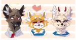  2018 absurd_res aggressive_retsuko anthro canine clothed clothing digital_media_(artwork) female fennec fenneko fox fur haida hi_res hyena male mammal princely-crows red_panda retsuko sanrio 