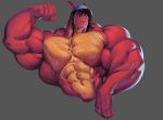  anthro boosterpang dragon flexing hair hat horn hyper hyper_muscles looking_at_viewer male muscular muscular_male nude pecs pubes 