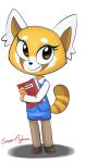  2018 absurd_res aggressive_retsuko alpha_channel anthro book brown_eyes brown_fur clothed clothing digital_media_(artwork) facial_markings female fully_clothed fur hi_res mammal markings orange_fur red_panda retsuko sanrio signature snow-flykra solo standing white_fur 