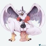  abdominal_bulge anal anal_penetration anthro avian balls beak big_penis black_penis coldfrontvelvet dildo erection feathered_wings feathers gryphon knot male masturbation penetration penis sex_toy smile solo spread_legs spreading wings 