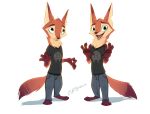  2018 3_toes 4_fingers absurd_res anthro canine clothed clothing dipstick_tail fox fur grainy green_eyes head_tuft hi_res looking_at_viewer mammal multicolored_tail open_mouth open_smile orange_fur pants pawpads pointedfox pointedfox_(character) shirt signature smile standing t-shirt toes tuft v-neck 