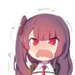  blush chibi commentary_request crying crying_with_eyes_open ememo girls_frontline hair_ribbon highres purple_hair red_eyes ribbon side_ponytail simple_background solo tears trembling wa2000_(girls_frontline) wavy_mouth white_background 