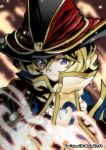  blonde_hair blue_eyes carol_malus_dienheim closed_mouth commentary_request fantasy frills gold_trim hair_between_eyes hat link_(aa30) long_hair looking_at_viewer protected_link ringed_eyes senki_zesshou_symphogear serious solo twitter_username upper_body witch_hat 