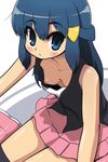  bad_id bad_pixiv_id blue_eyes blue_hair breasts downblouse hikari_(pokemon) long_hair nipple_slip nipples no_bra pokemon skirt small_breasts solo thighhighs yonayo 