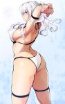  absurdres agetama armpits arms_up ass bare_back bikini blue_eyes breasts butt_crack commentary_request hidan_no_aria highres jeanne_d'arc_(hidan_no_aria) large_breasts looking_at_viewer parted_lips sideboob skindentation solo swimsuit thigh_strap thighs white_bikini 