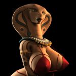  2018 3d_(artwork) animated anthro anthroanim big_breasts bouncing_breasts breasts clothing cobra digital_media_(artwork) female huge_breasts jamila_queen_cobra lips looking_at_viewer loop naga nipples reptile scalie simple_background smile snake snake_hood solo wide_hips 