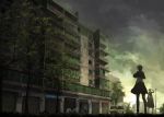  blonde_hair brown_hair building capelet cloud cloudy_sky dress maribel_hearn michi_l_(streetlamp) multiple_girls outdoors power_lines ruins short_hair skirt sky touhou tree usami_renko vehicle 