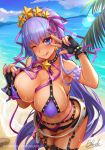  :q arm_garter artist_name bb_(fate)_(all) bb_(swimsuit_mooncancer)_(fate) beach bikini black_garter_belt blush breasts covered_nipples day earrings fate/grand_order fate_(series) fingerless_gloves garter_belt gloves hair_ribbon hairband jewelry large_breasts long_hair looking_at_viewer palm_leaf patreon_username purple_bikini purple_eyes purple_hair qblade ribbon signature sky smile solo star star_earrings studded_garter_belt sweat swimsuit tan tanline thighhighs tongue tongue_out v very_long_hair 