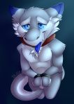  2018 ambiguous_gender anthro blue_eyes blue_fur blue_tongue bound chest_tuft collar cute_fangs dragon drooling ear_tuft fur furred_dragon grey_fur grey_tail hands_tied hypnosis mind_control nude open_mouth saliva senky solo spiral_eyes submissive submissive_male tealyeen tongue tongue_out tuft white_belly white_fur 