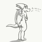  2018 anthro butt dragon enginetrap english_text female general: hi_res invalid_tag looking_at_viewer pussy simple_background sketch solo speech_bubble standing text white_background wings 