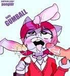  anthro blue_fur blush cartoon_network cat clothed clothing crossgender cum disembodied_penis erection eyelashes feline female fur gumball_watterson male male/female mammal penis pongldr simple_background smile solo_focus the_amazing_world_of_gumball tongue 