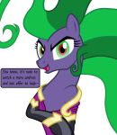  2018 alpha_channel clothed clothing english_text equine female feral friendship_is_magic green_hair grypher hair horse looking_at_viewer mammal mane-iac_(mlp) my_little_pony pony simple_background solo text transparent_background 