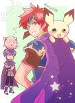  armor blue_eyes blue_hair cape falchion_(fire_emblem) fire_emblem fire_emblem:_fuuin_no_tsurugi fire_emblem:_monshou_no_nazo gloves headband highres jigglypuff kiriya_(552260) looking_at_viewer male_focus marth multiple_boys open_mouth pichu pokemon pokemon_(creature) red_hair roy_(fire_emblem) short_hair simple_background smile super_smash_bros. sword weapon 