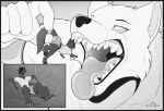  anthro canine clothing hair_over_eyes internal macro male mammal monochrome mouth_shot open_mouth s2-freak signature teeth vore 