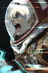  blue_eyes dingo_egret facial_hair fur_trim gloves hankuri male_focus profile screaming space_helmet spacesuit stubble white_hair zone_of_the_enders_2 