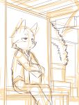  2014 anthro bench biped bus_stop canine cheek_tuft clothed clothing detailed_background dog fully_clothed fur half-closed_eyes male mammal messenger_bag on_bench outside pants plant restricted_palette saku1saya shirt shrub sitting sketch solo tired tuft unfinished 