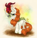  2018 autumn_blaze_(mlp) blush brown_mane butt cute eyelashes female feral friendship_is_magic hooves horn joakaha kirin looking_at_viewer looking_back mane musical_note my_little_pony portrait smile solo standing yellow_eyes 