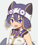  animal_hat blue_hair cat_hat demon_boy demon_wings great_kichi hat looking_at_viewer low_wings male_focus mini_wings open_mouth pointy_ears pop-up_story purple_eyes smile solo st._feles_gakuen_uniform wings ziz_glover 