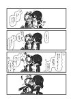  blush check_translation comic emperor_penguin_(kemono_friends) eyebrows_visible_through_hair flying_sweatdrops greyscale hair_over_one_eye headphones highres hood hoodie ink kemono_friends kotobuki_(tiny_life) leotard monochrome multicolored_hair multiple_girls open_clothes penguin_tail quill royal_penguin_(kemono_friends) short_hair sweatdrop tail translation_request twintails yuri 